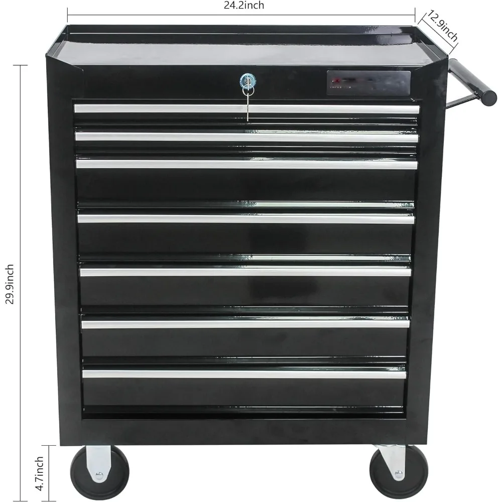 7-Drawer Rolling Tool Storage Cabinet with Liner, Adjustable Shelf, Locking Mechanism, Parking Brakes