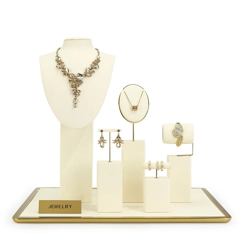 Beige jewelry display stand for necklaces, earrings, rings and bracelets, window display props for jewelry stores