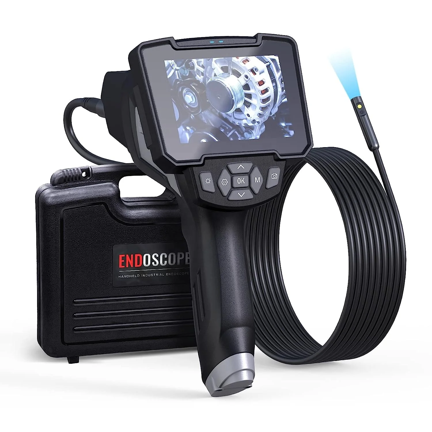 P160 Endoscope Camera with Light Dual Lens 8mm Inspection Camera Industrial Borescope with 4.3