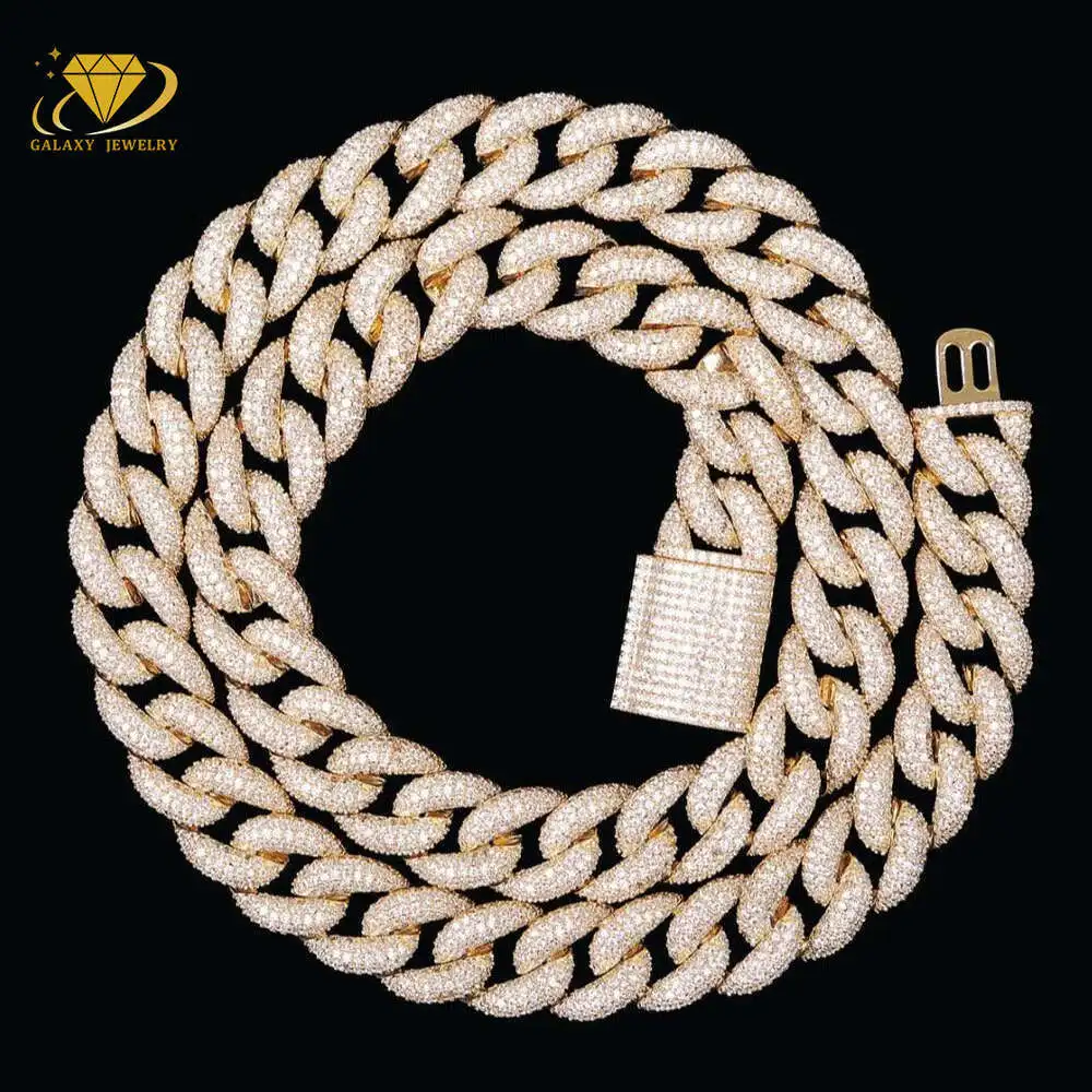 Luxury Jewelry Pass Diamond Tester Miami Cuban Chain Choker 20mm Iced Out Moissanites 925 Sterling Silver Cuban Link Necklace