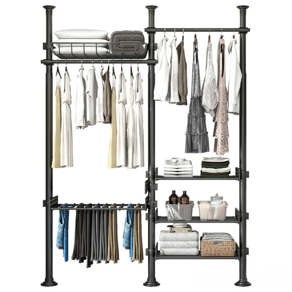 Floor-Standing Vertical Clothes Rack Open Bedroom Wardrobe Home Style Steel Overall Assembly-Free Multi-Area Hanging Clothes