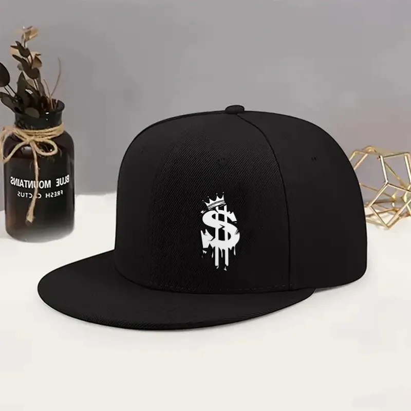 Dollar Sign Print Unisex Baseball Cap Flat Brim Adjustable Snapback Breathable Durable Daily Outdoor Hat