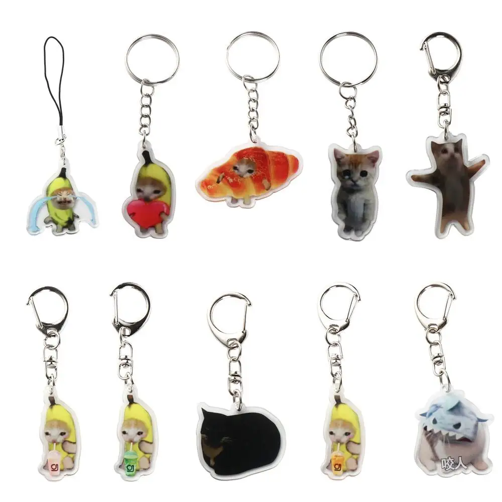 Banana Cat Happy Banana Cat Portachiavi Ciondolo Zaino Fascino Banana Cat Portachiavi a catena per cellulare Ciondolo gatto banana cartone animato