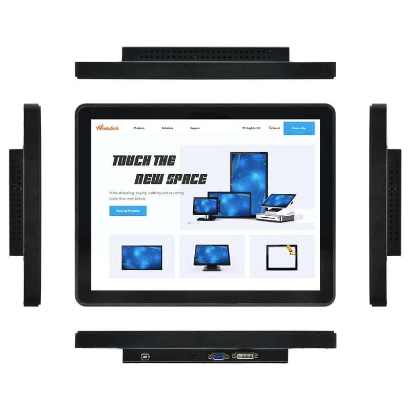 Metal casing, 15-inch industrial touch monitor, IP65 waterproof, stable embedded LCD display
