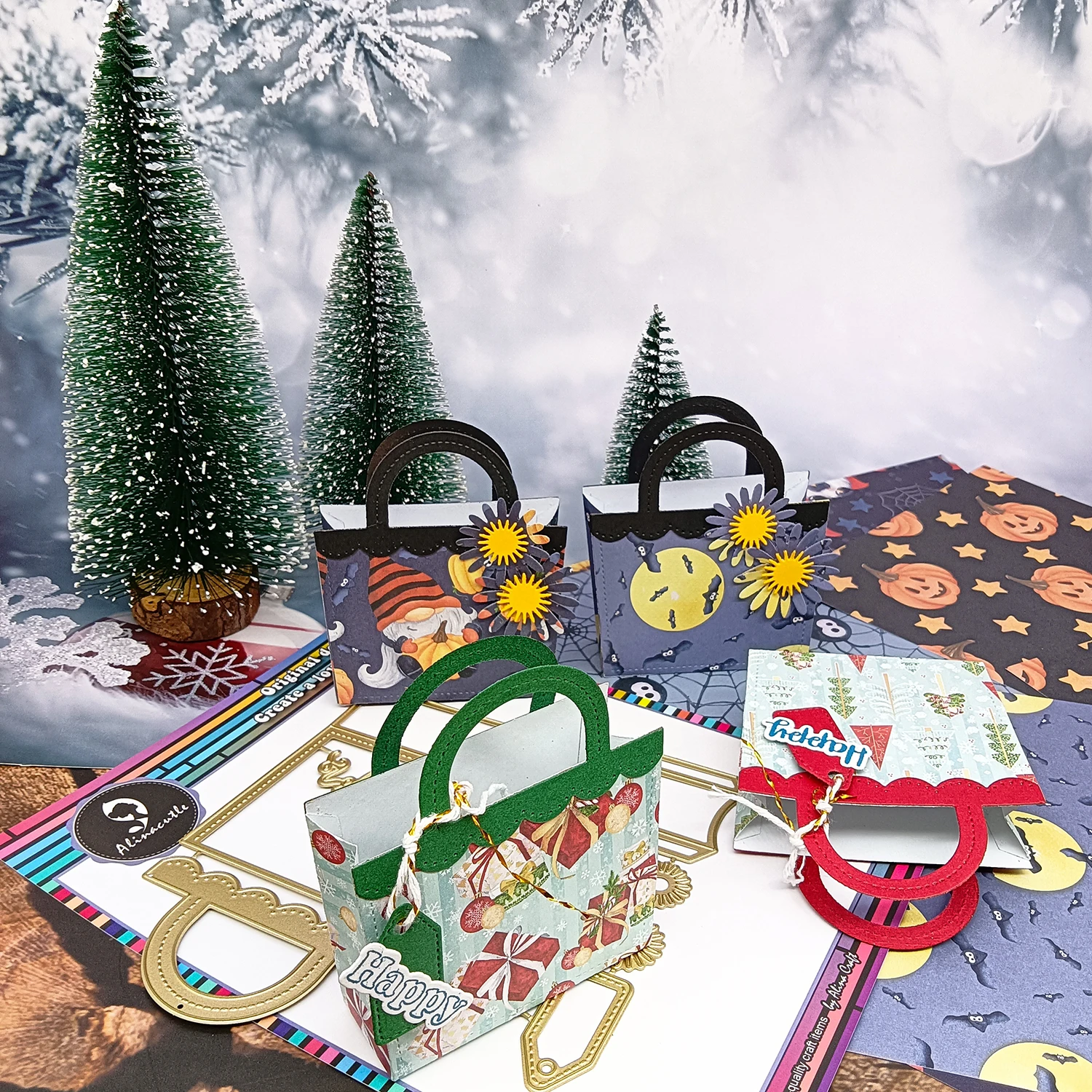 Handtasche, Geschenktüte, Metall, gestanzt, goldene Stanzformen für Geschenk, Papier, Handwerk, handgefertigte Kartenherstellung, DIY-Grußkarten, Scrapbooking