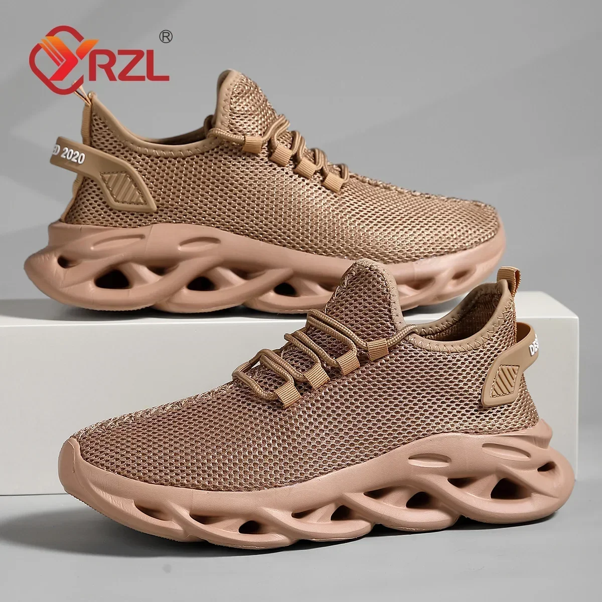 YRZL-Zapatillas deportivas de malla para hombre, zapatos ligeros de verano, transpirables, con plataforma, para correr al aire libre