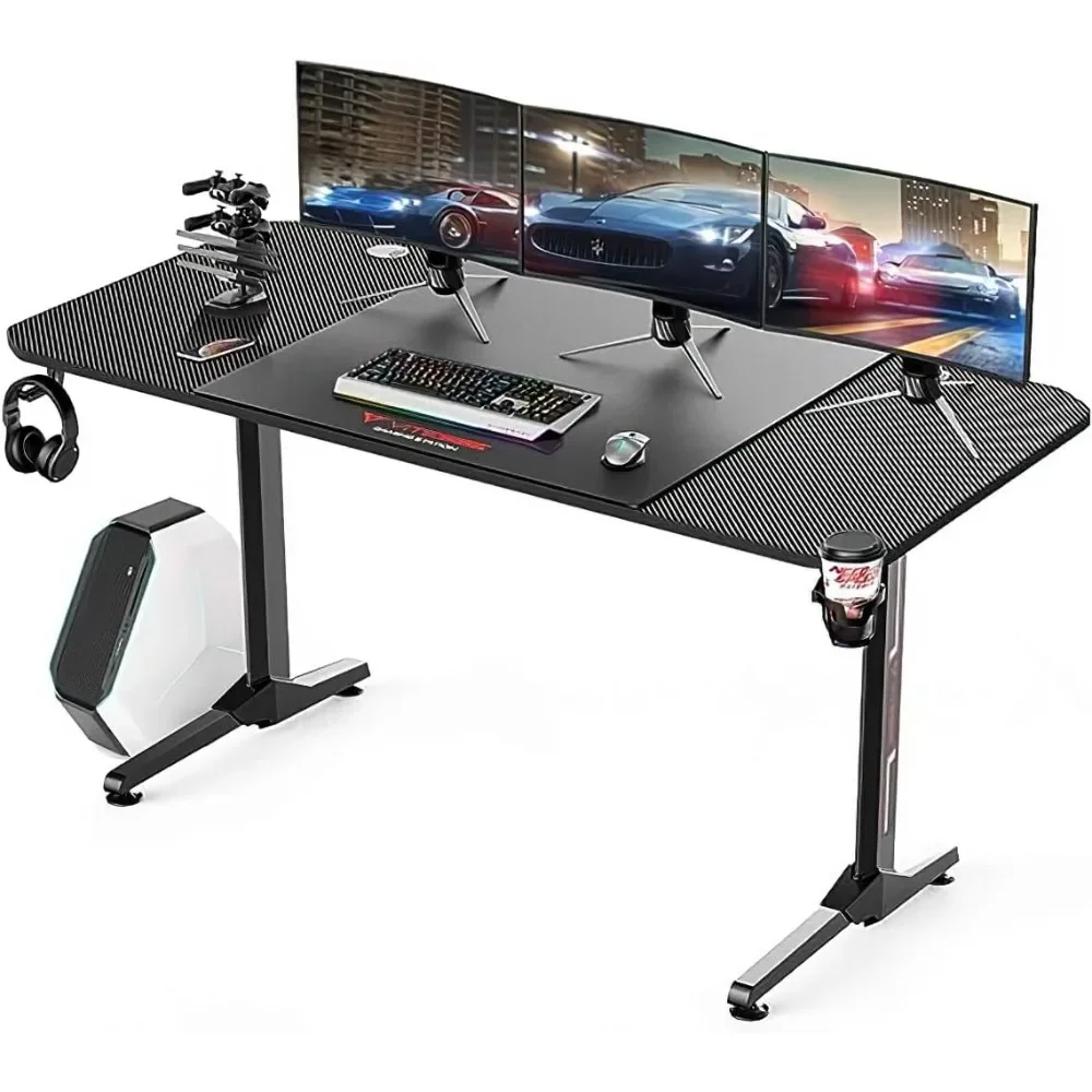 Escritorio para juegos de 63 pulgadas, escritorio para computadora para juegos, mesa para juegos de PC, estación de juegos para jugadores profesional de estilo de carreras en forma de T con