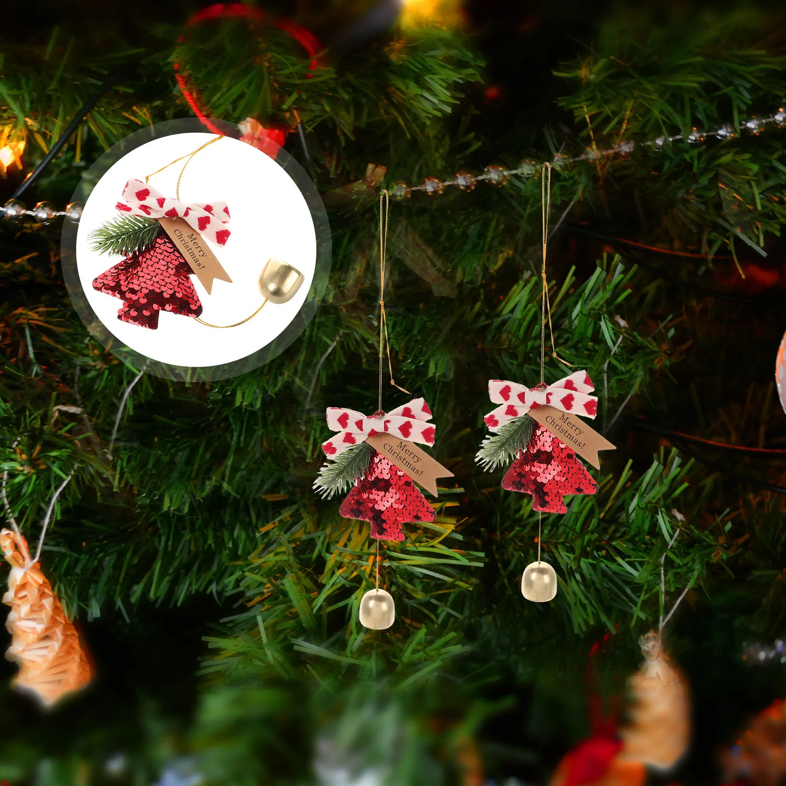

2Pcs Christmas Tree Hanging Bell Ornament Stylish Xmas Bell Pendant Holiday Decoration Party Supply Scene Pendants
