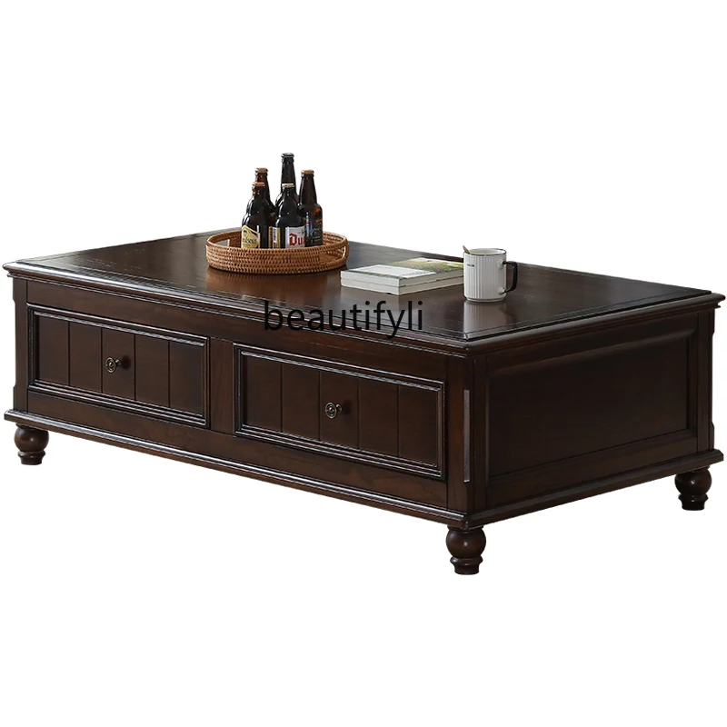 

American-Style Solid Wood Small Apartment TV Cabinet Unit Living Room Retro Tea Table Simple Storage Tea Table Furniture