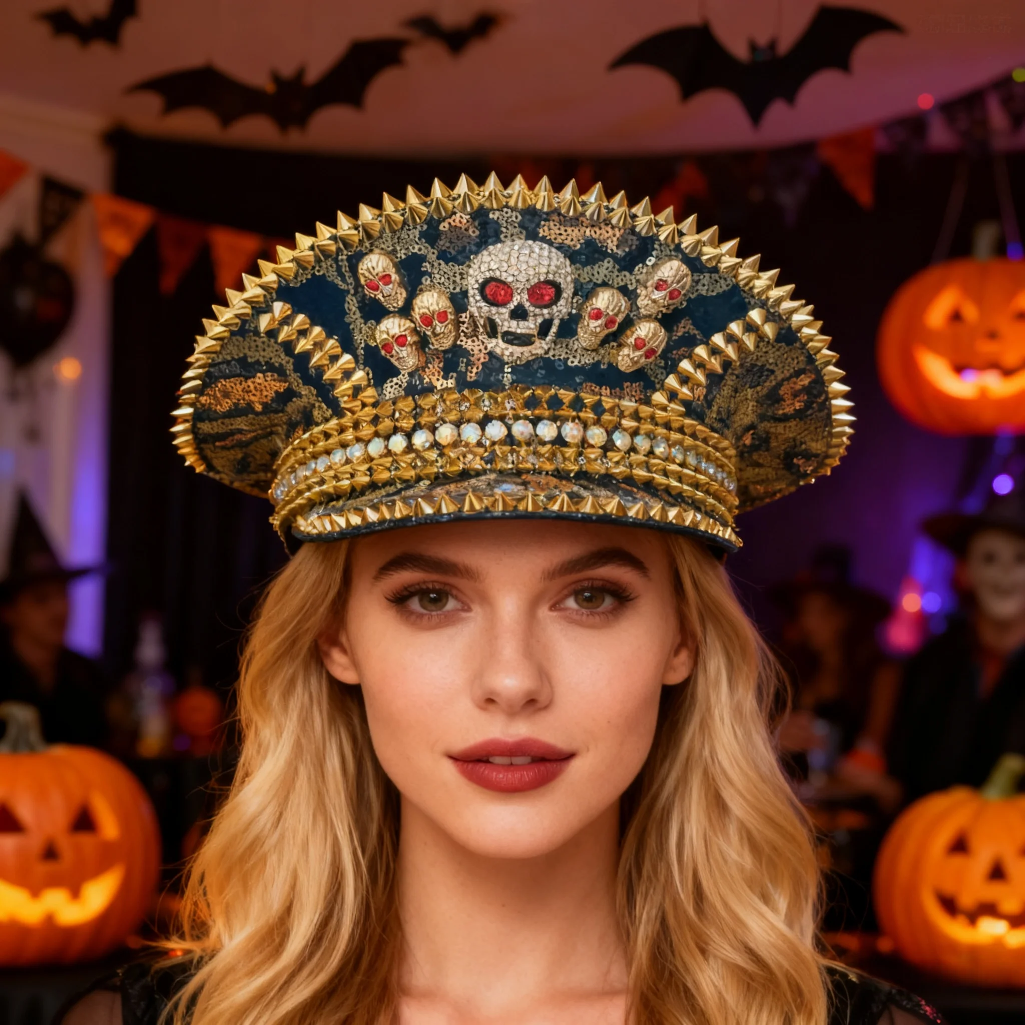 HongLuan Music Festival Costume Hat, Captain Hats Rhinestone for Carnival Woman, Cosplay Female Accessories