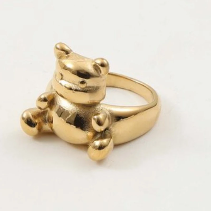New Arrilval Cute Gold Color Bear Ring Stainless Steel Ring for Women
