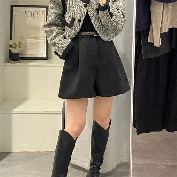 Plus Size Women's Autumn/Winter Wide Leg Shorts With Sweater Woolen Pants Straight Leg Underwear Slimming Boots Trendy