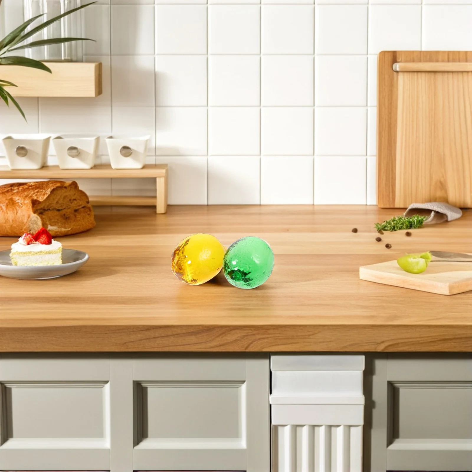 

2Pcs Glass Lemon Statue Transparent Decorative Fruit Ornaments Kitchen Dining Table Centerpiece Living Room Artificial Lemon