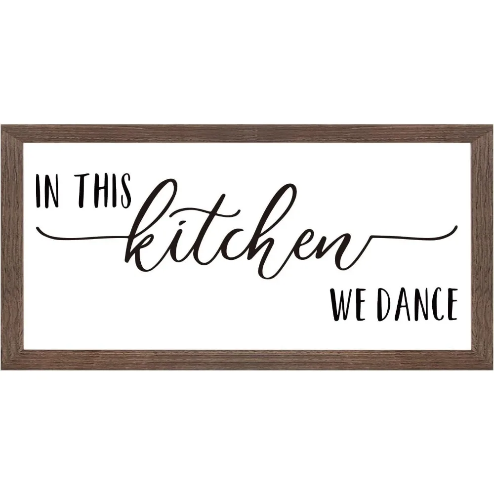 In This Kitchen We Dance Art Sign Solid Wood Framed Block Sign Funny Farmhouse Decor Sign with Arylic Layer 13x7 Inch Large