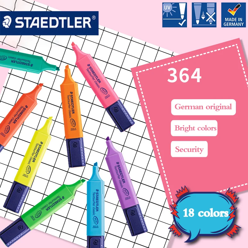 

Germany STAEDTLER Highlighter 364 Students Colorful Slant-tip Thick Scratch Focus DIY Graffiti Large Capacity Markers Stationery