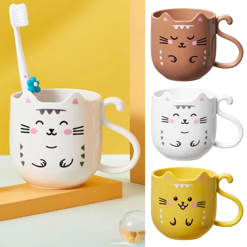 Cute Cat Mouthwash mug Toothbrush Cup Home Travel Cartoon Thickened Wash Cup Plastic mugs