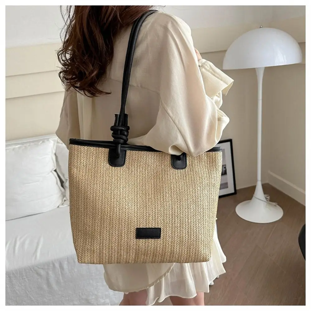 Borsa a tracolla intrecciata in erba di moda borse in Rattan intrecciate fatte a mano Tote bohémien di grande capacità per la spiaggia estiva