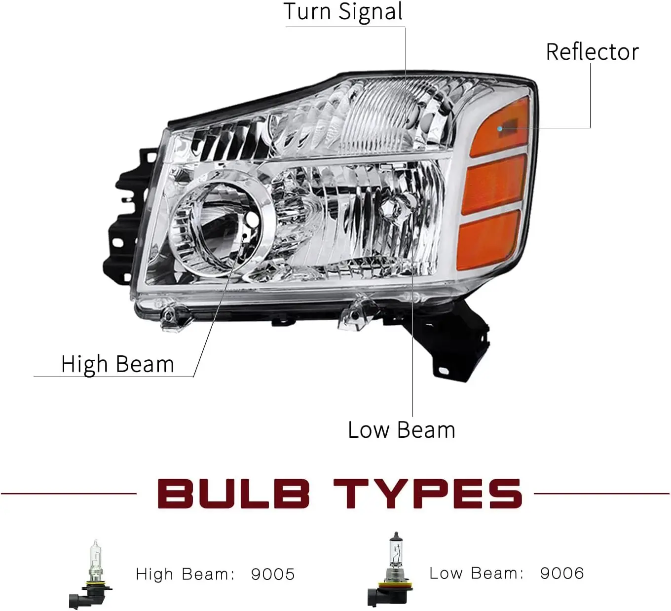 Conjunto de faros delanteros de repuesto, Compatible con Nissan Titan/05-07, Armada OEM, Chro, lado del conductor y del pasajero, 2004-2015