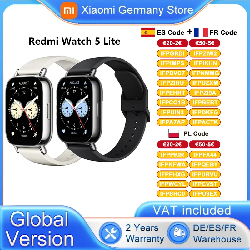 Global Version Xiaomi Redmi Watch 5 Lite 1.96'' AMOLED Screen Bluetooth GNSS 150+ Sport Modes Blood