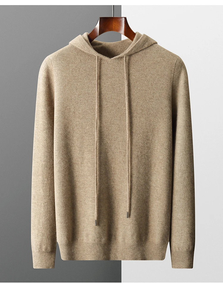 DjzDsm 100% Merino Wool Men's One-piece Ready-to-Wear Hoodie Knitted Sweatshirt Autumn Winter Casual Large Top Long Sleeved