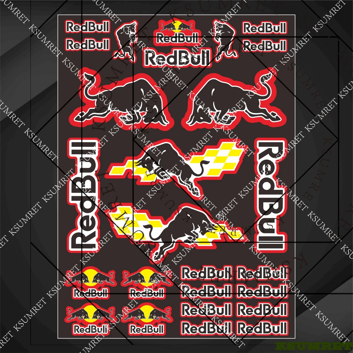 Vinyl For Red Bull Sticker Motorcycle Tank Decal Set Black Red Blue Gold