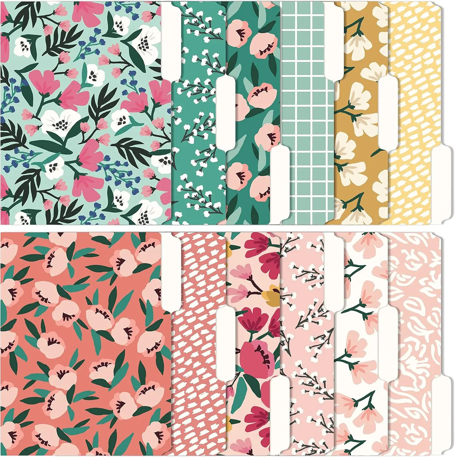 

Decorative File Folders Set of 12 3-Tab Letter Size Boho Colored Manilla 8.5x11 for Home Office School Supplies Blossom