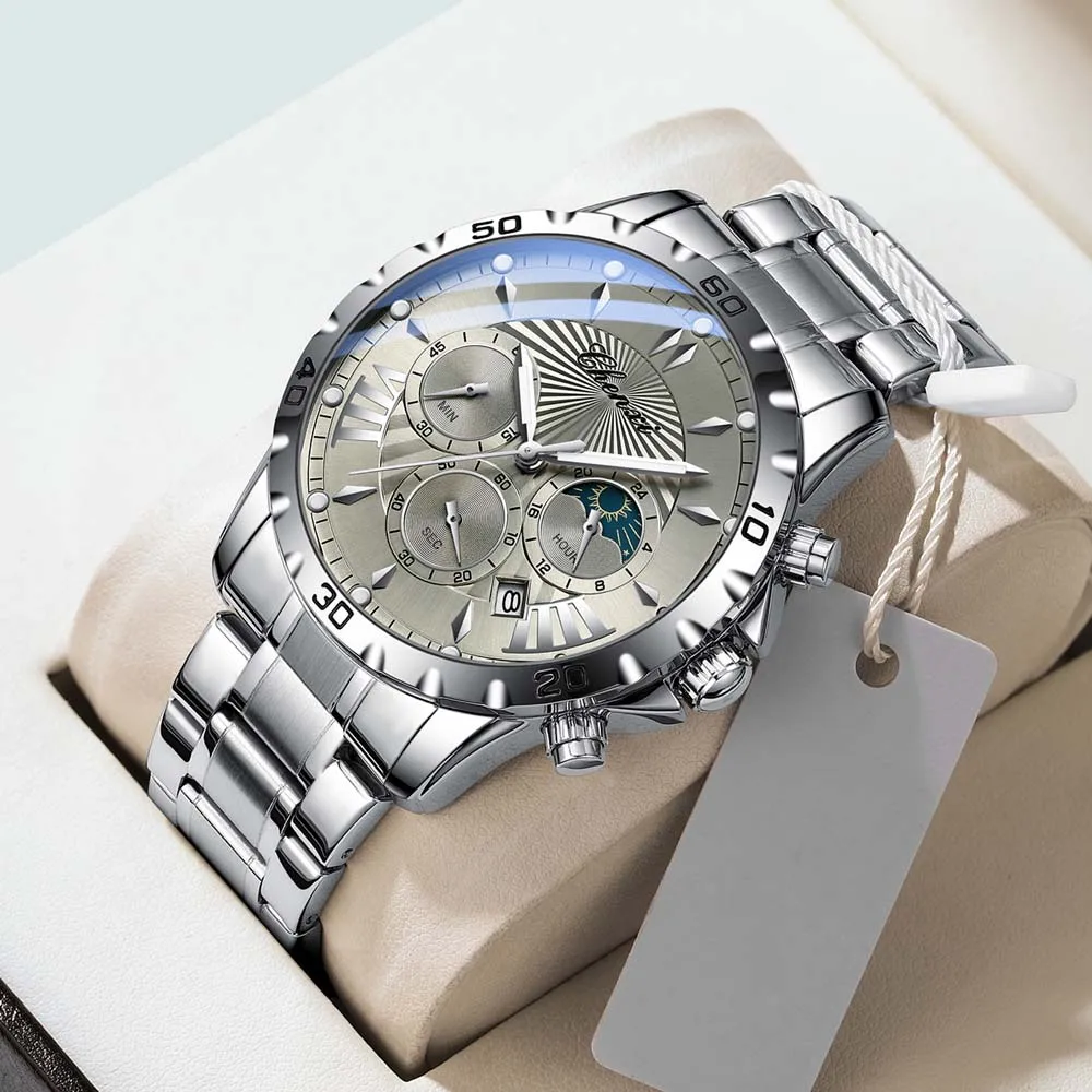 

CHENXI мужские многофункциональные часы водостойкий светящийся календарь деловые стальные роскошные мужские квадратные кварцевые часы мужские часы