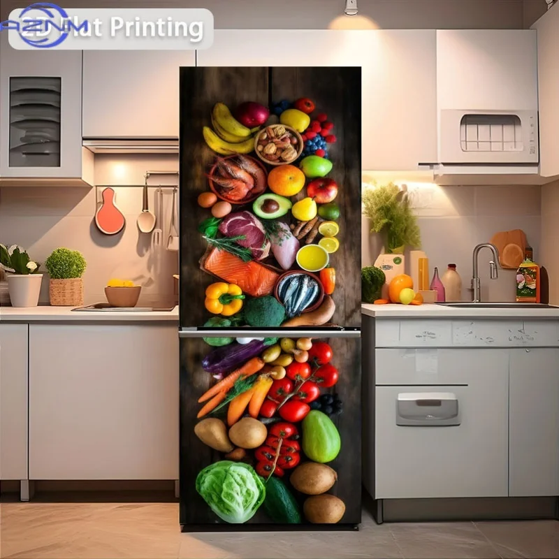 [2D Flat Printing] 1pc Fridge Magnet Sticker  Fruit And Vegetable Feast Theme Design Wall Sticker Decor Self-Adhesive Suitable