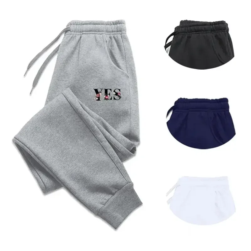 

Autumn Womens Sweatpants YES Letter Printing Soft Fitness Jogging Pants Warm Comfortable Fleece Tracksuit Trousers Casual Pants