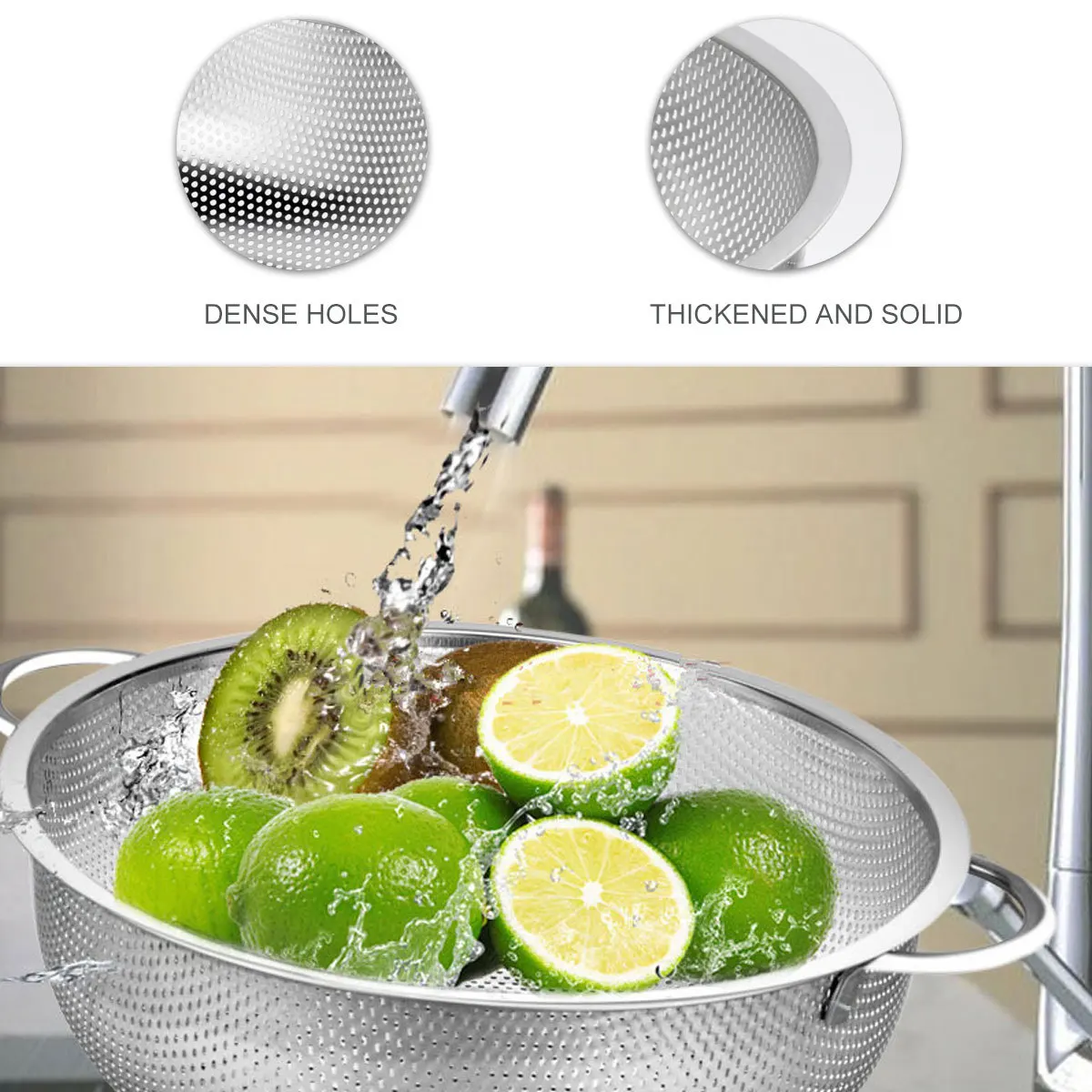 

Stainless Steel Drain Basket Rice Sieve Fruit Vegetable Multi-Purpose Kitchen Storage Silver Practical Easy Use
