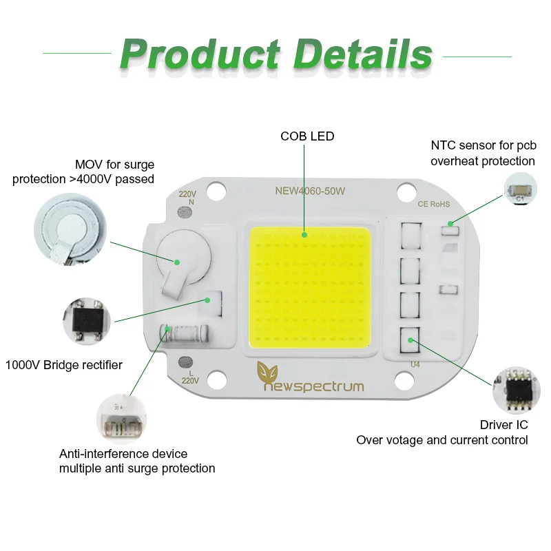 LED Module 220V Chip Led 50W 30W 20W 395nm 660nm 1000K 2100K 3000K 4000K 6000K 6700K 100000K for Curing Plant Grow Lamp Chip Led