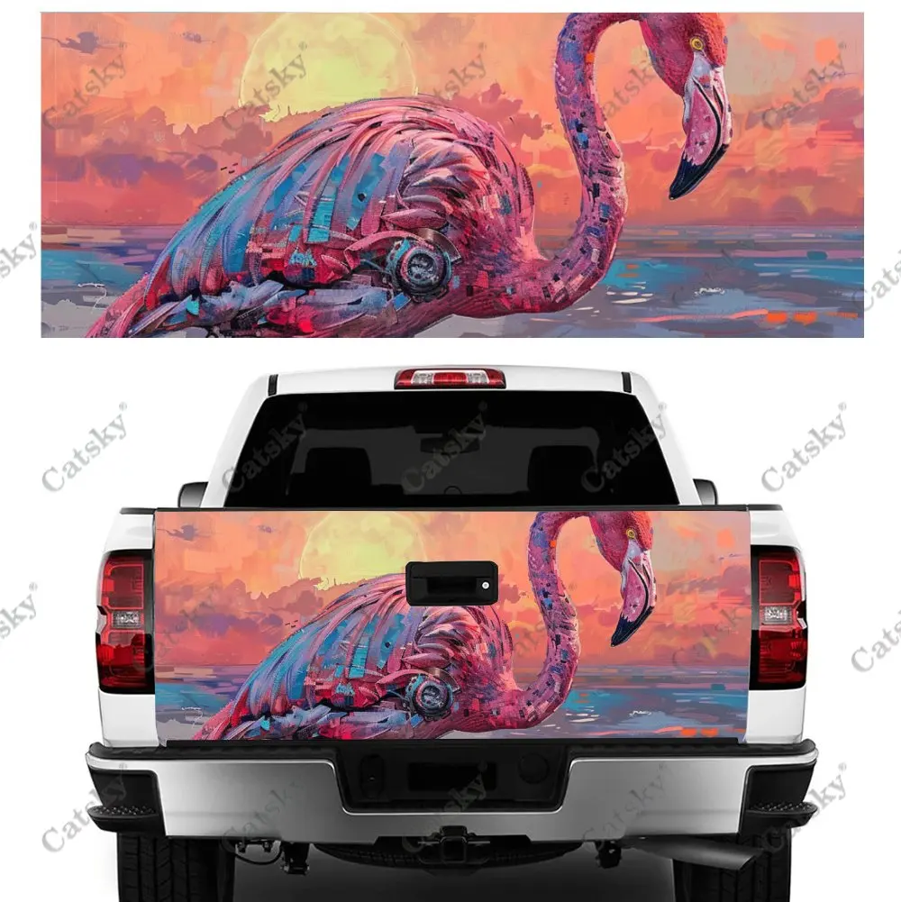 Beach Sunset Flamingos Print Car Tail Trunk Protect Vinly Decal Auto Accessories Hood Decoration Sticker for Off-road Pickup