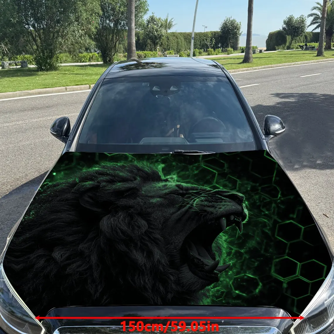 غلاف فينيل للسيارة باللون الأخضر - Shining Sci - Fi Lion Roaring، ملصق غطاء السيارة المقاوم للماء من مادة PVC، ذاتي اللصق ومقاوم للخدش