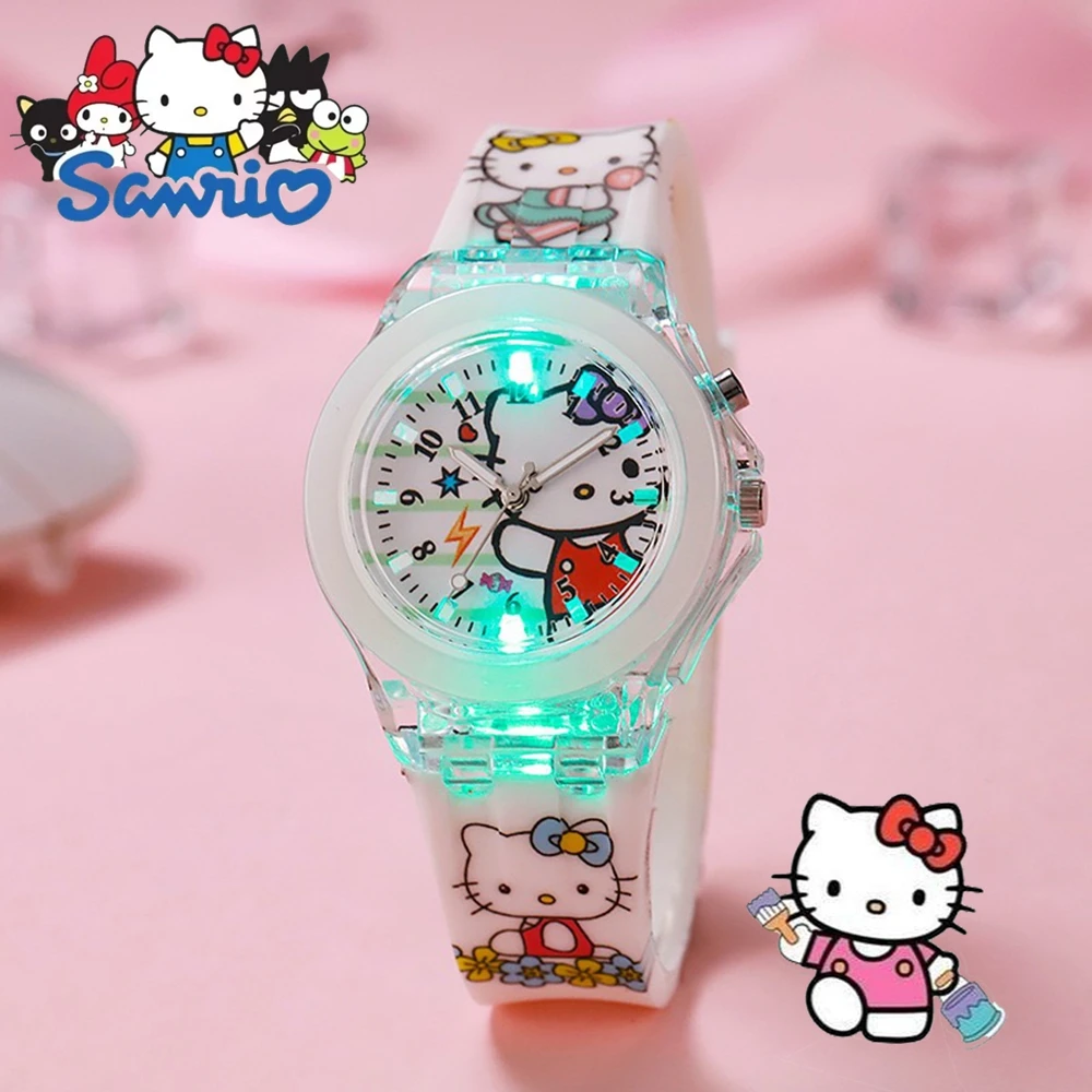 

Кварцевые часы Sanrio Hello Kitty с изысканным модным ремешком, детские часы Kuromi Melody для школьников с подсветкой, праздничный подарок