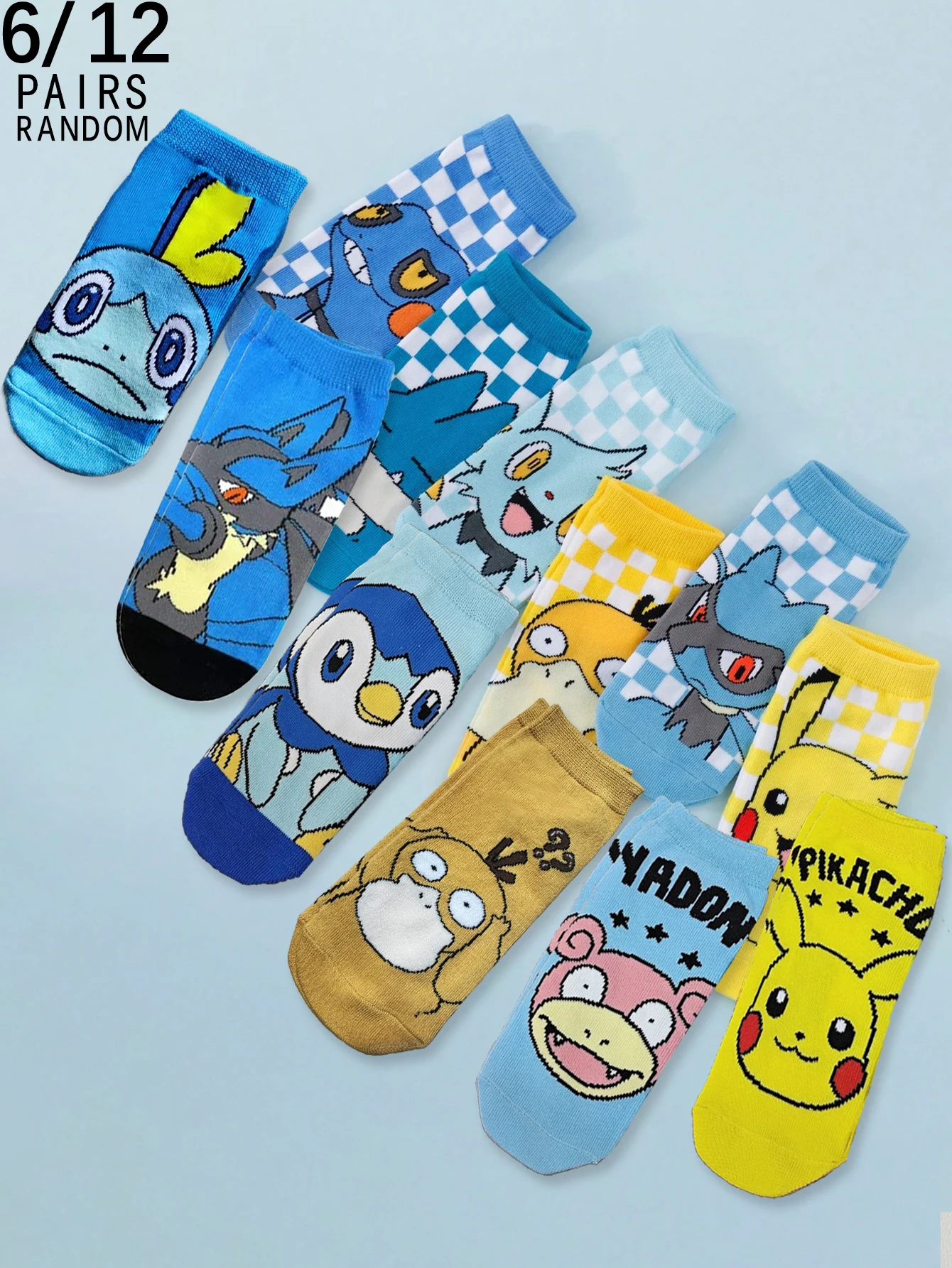 

6/12 Pairs Random of miniso Fashion Cartoon Anime Pok é recreational Sweet and Cute sports short Socks