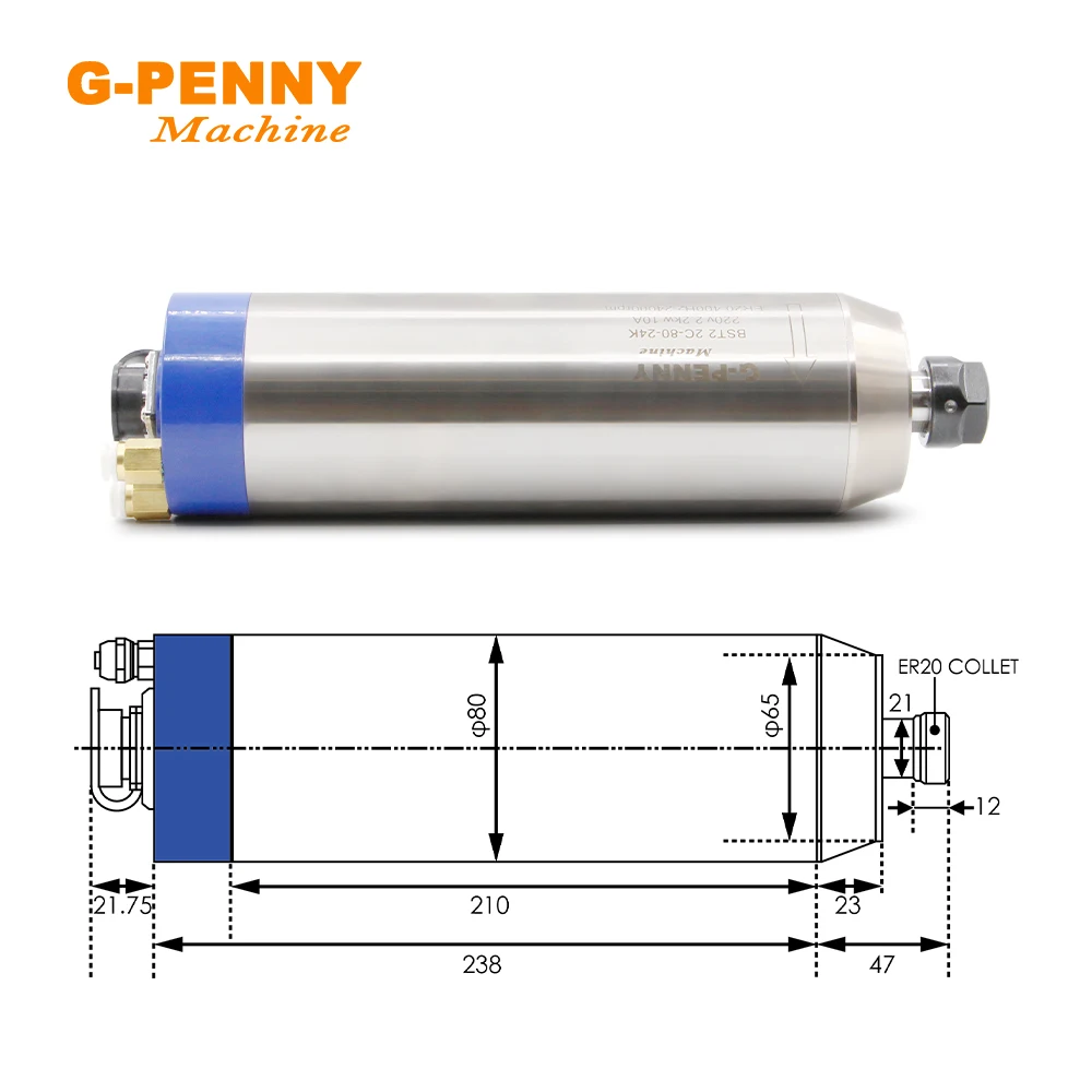 G-Penny 2.2KW ER20 Water Cooled 110v/220v/380v Bullet Type 4pcs bearings used for cnc milling machine water cooled spindle motor