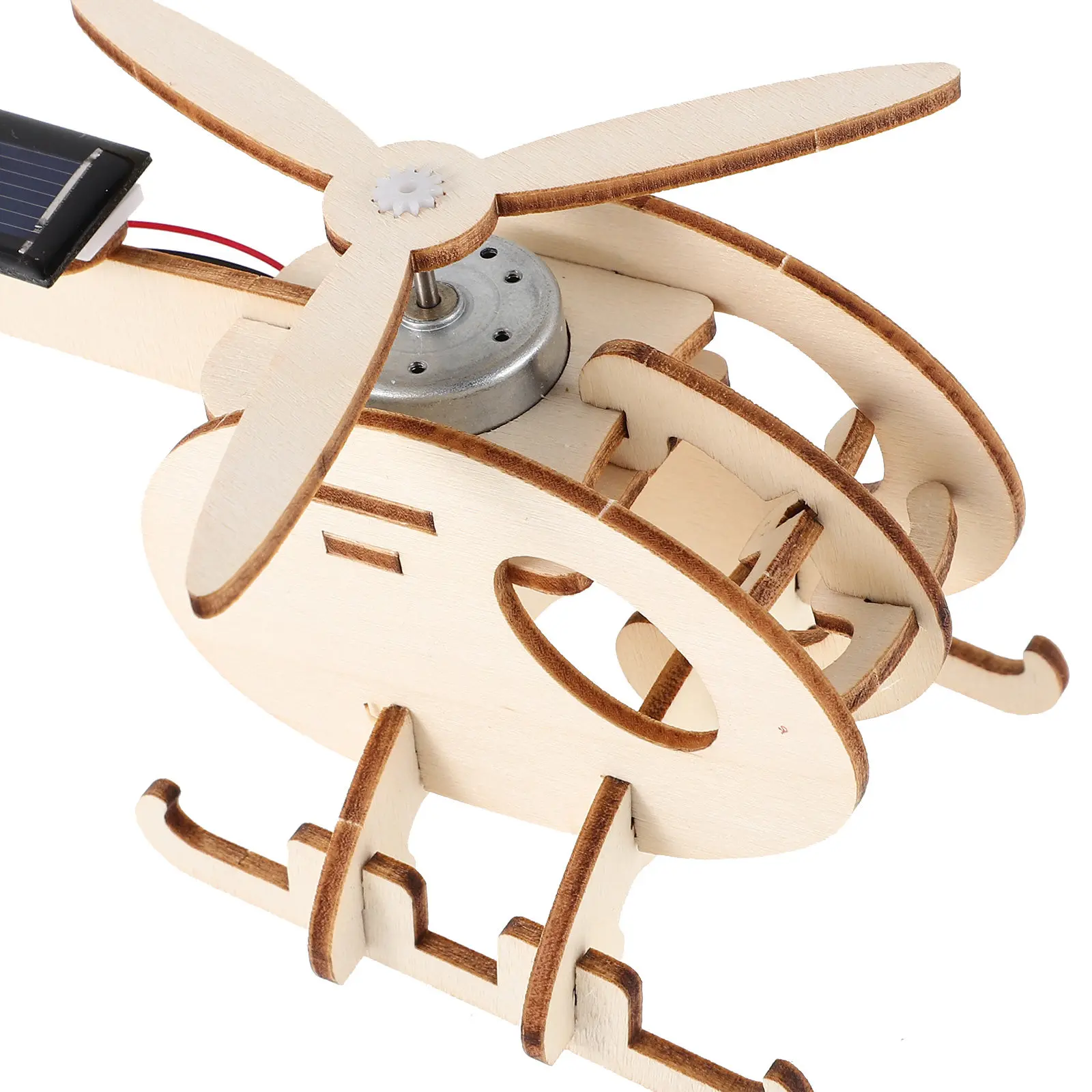 1Set DIY Solar Powered Helicopter Wooden Construction Kit Kids Science Education Outdoor Exploration