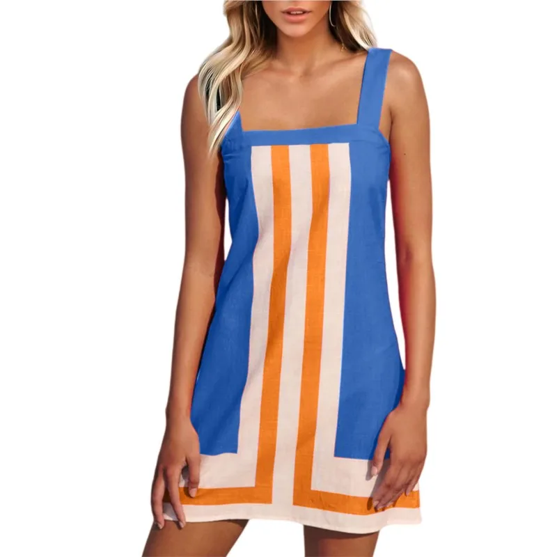 

Summer Woman New Dresses Elegant Sleeveless Mini Dress Women Striped Printed Beach Holiday Dresses For Women Casual Party Dress