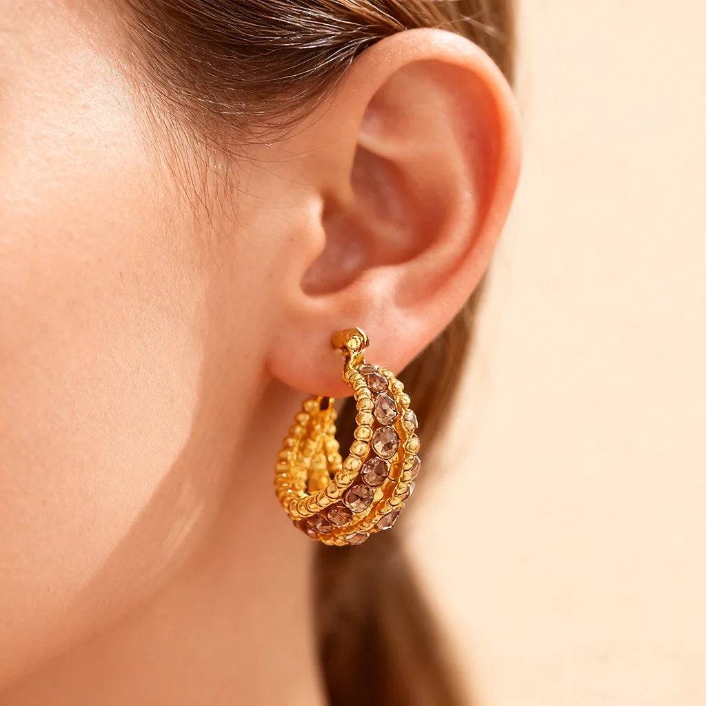 New Diamond Arc Pendant Hollow Basket Ear Buckle Fashion Light Luxury High-end All-match Elegant Earrings Jewelry