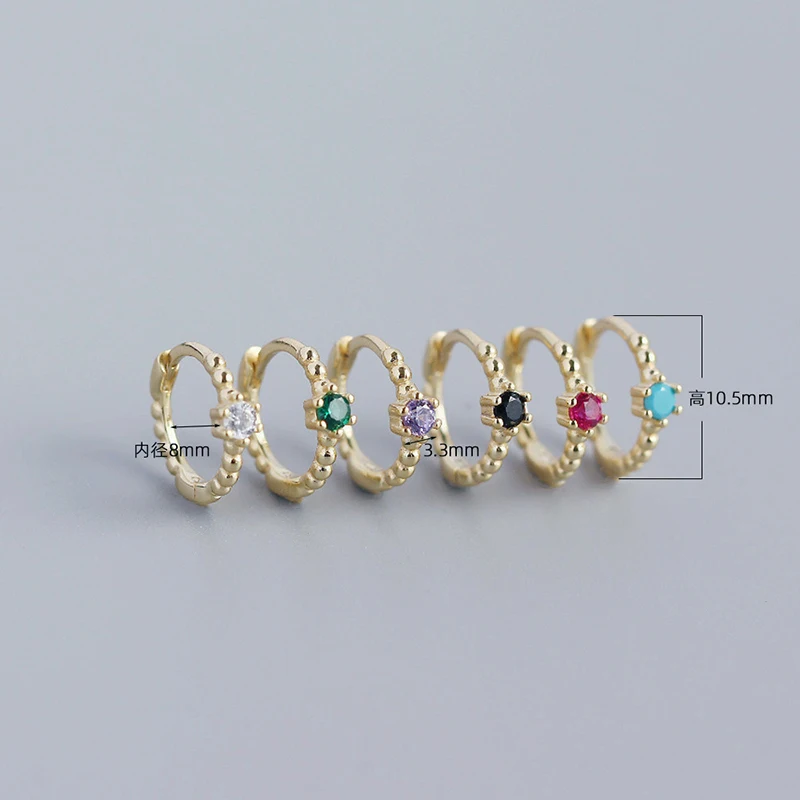 KAMIRA 925 Sterling Silver Single Sided Round Color Zircons Beads Earrings for Women Elegant Vintage Party Delicate Jewelry Gift