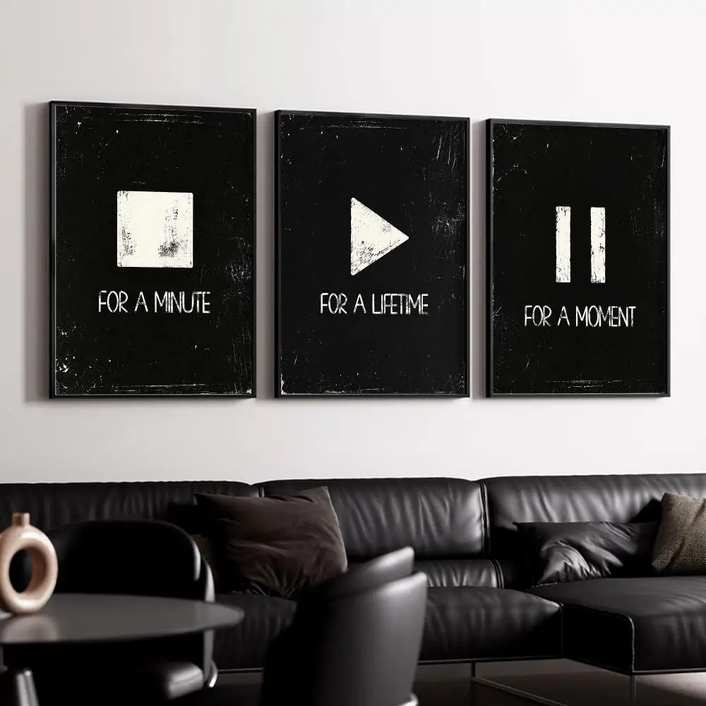 Play Pause Music Typography Painting Calligraphy Canvas Poster Set Wall Artwork for Bedroom Living Room Decorative Prints Gift