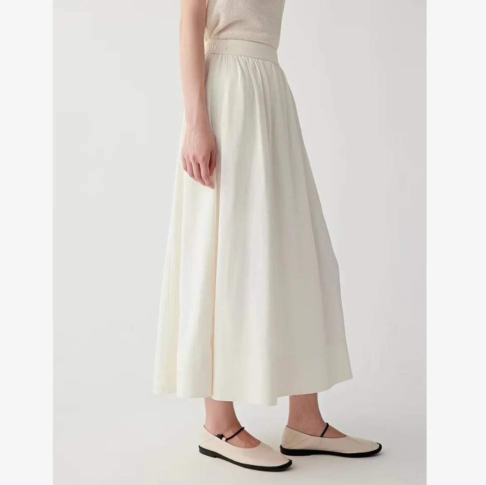 

Withered 2026 Summer New Gentle Milk White Simple High End Versatile Hanging Tencel Hemp A-line Half Length Skirt