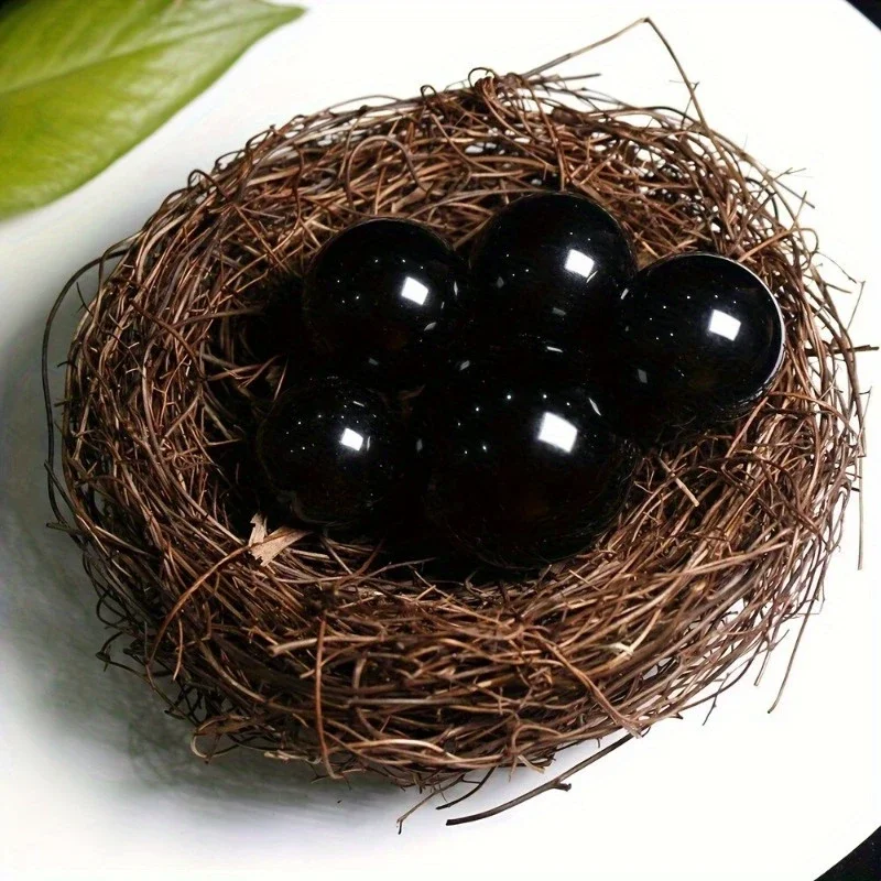 Obsidian crystal ball, black crystal ball piece, original stone polishing, home living room decoration view 6