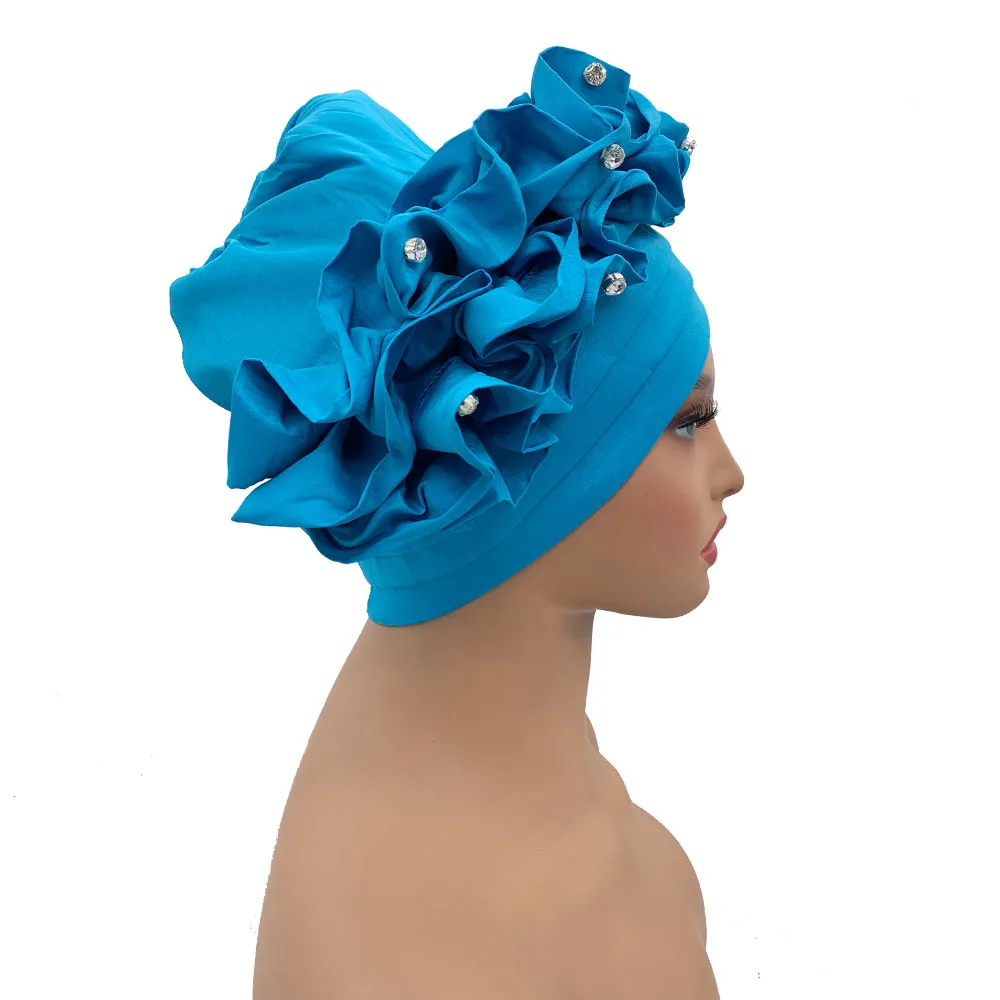 نيجيريا الحرير الخام السيارات Gele ربطة الرأس قبعة إسلامية أغطية الرأس حفلة Turbante تكدرت قبعة عمامة للنساء سيدة أفريقية أشرطة رأس