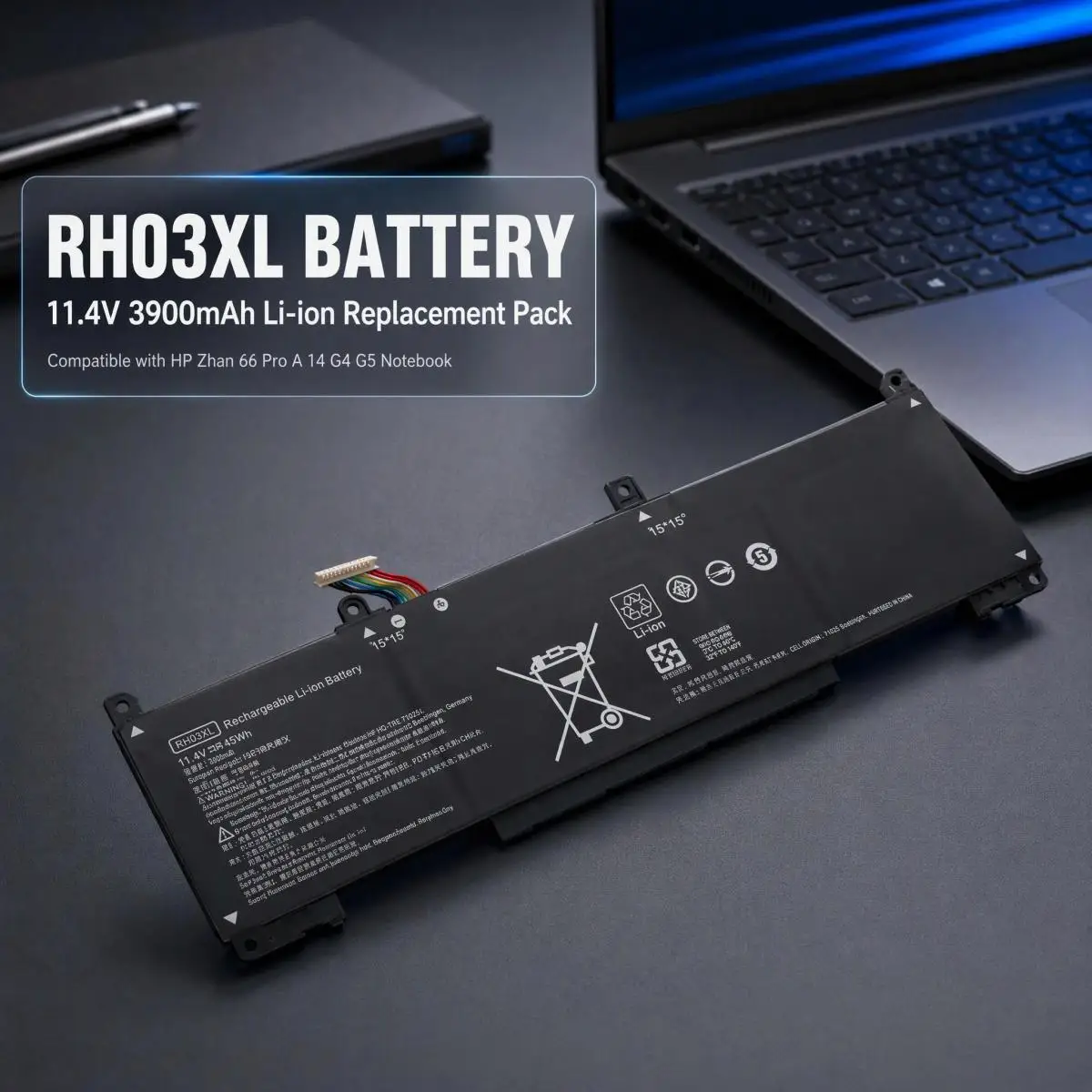 11.4V 3900mAh Li-ion Laptop Battery RH03XL For HP Zhan 66 Pro A 14 G4 G5 4th 5th Gen Notebook Replacement Battery Pack