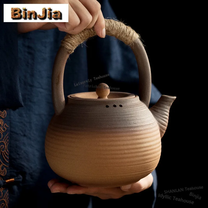 Coarse Pottery Boiling Water Kettle Retro Large Capacity Tea Making Pot Household Herbal Medicine Kettle With Strainer Tea Items