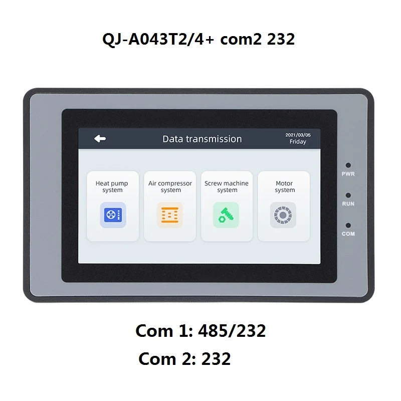 Huaqingjun 4.3 Inch HMI RS485 232 422 Communication DC10-30V Modbus RTU Human Interface for Industrial Automation