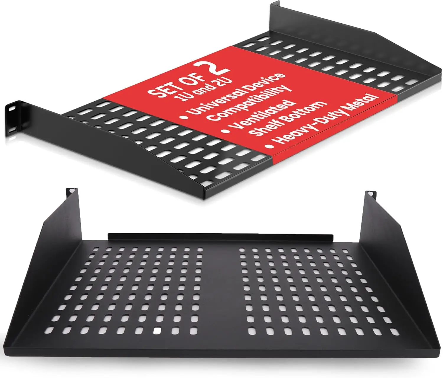 

Universal Server Rack Mounting Tray for 19-Inch Cabinets, Vented Steel Equipment Shelf for Network & AV Gear – Model PLRSTN42U