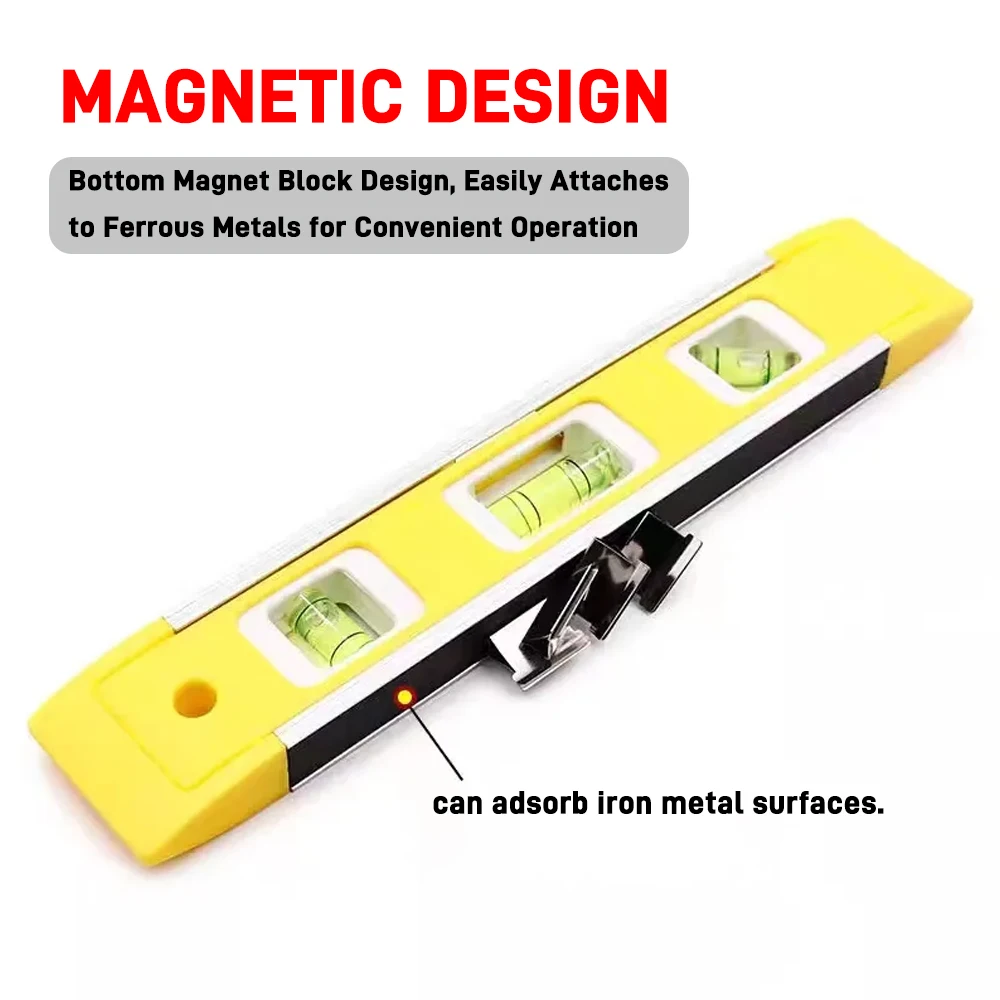 9 بوصة مستوى الكحول المغناطيسي 3 فقاعة صغيرة محمولة البلاستيك أداة مستوى الكحول عمودي أفقي التوازن حاكم #4