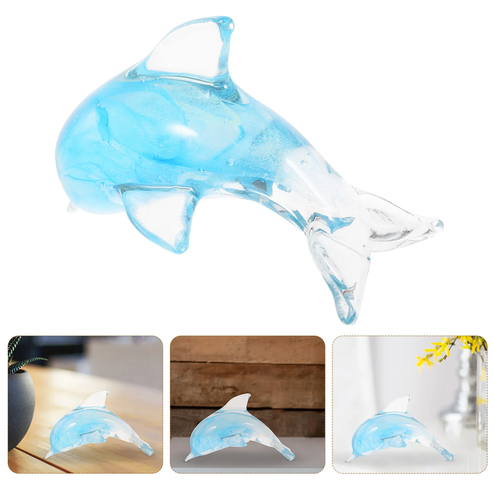 Glass Dolphin Decoration Handcrafted Artistic Sea Animal Sculpture for Living Room Bedroom Study Desktop Bar Wine Cabinet Home